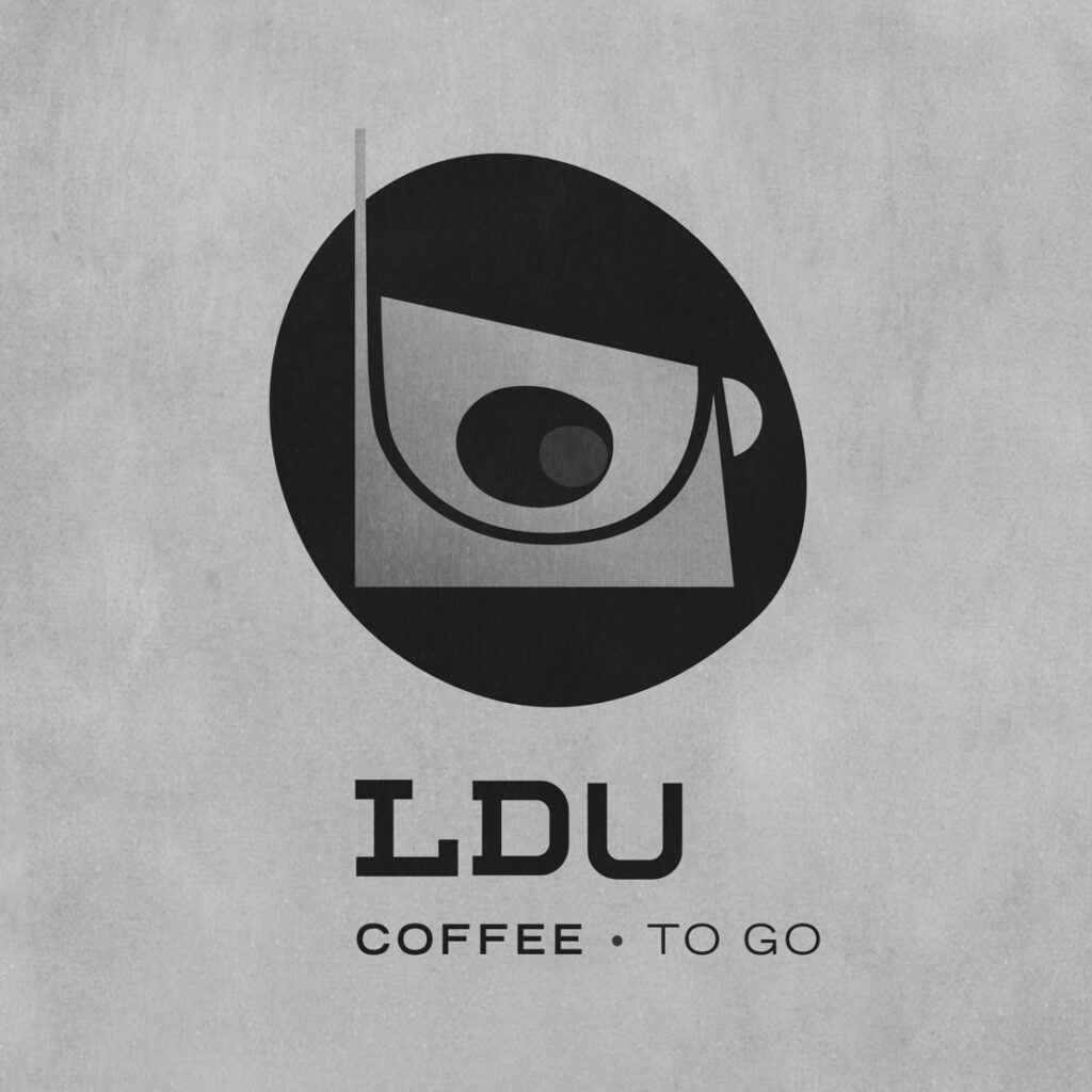 LDU Coffee logo, a sleek and bold coffeehouse design.